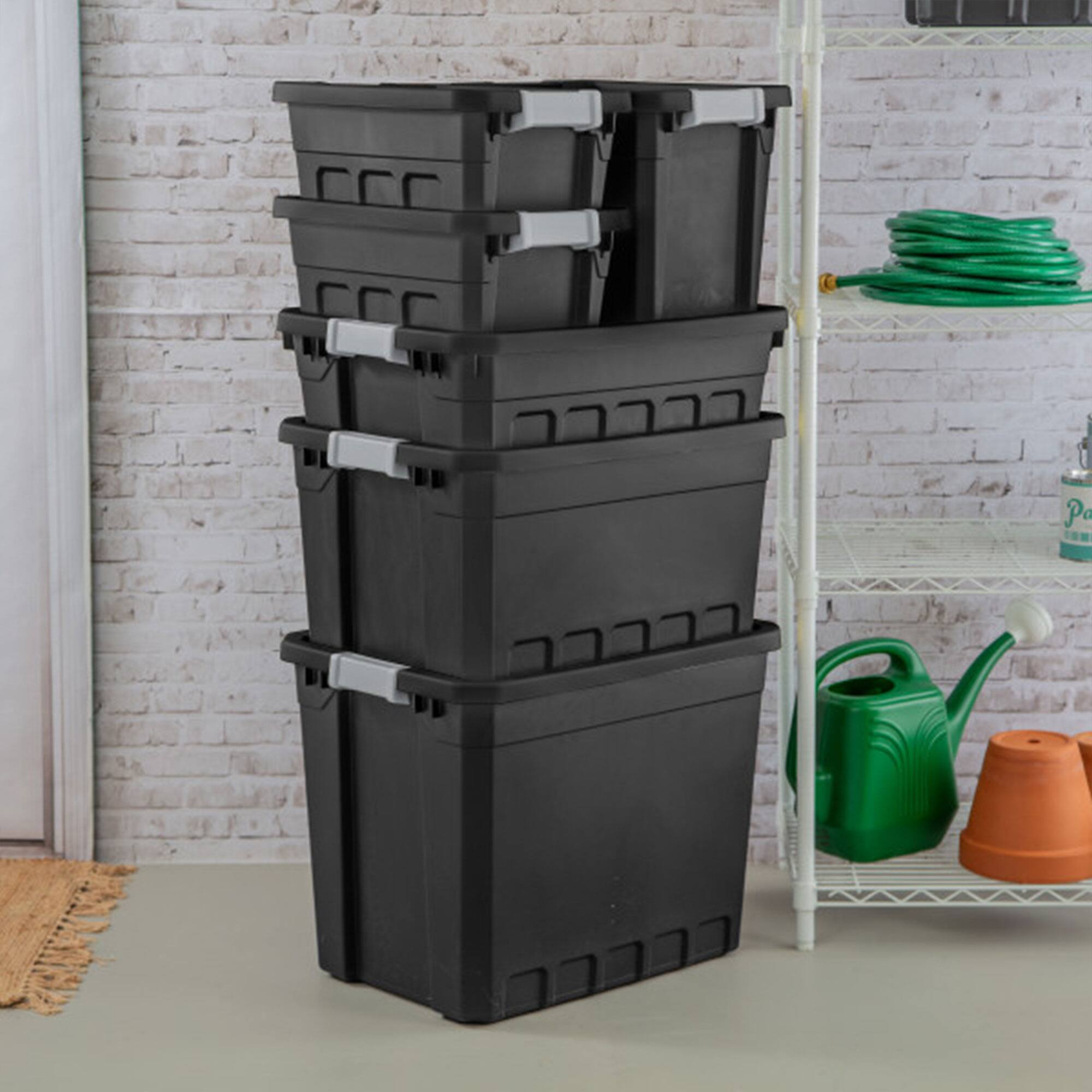 Alt View 5. Sterilite - Sterilite 19 Gal Rugged Industrial Stackable Storage Tote w/ Lid, Black, 12 Pack - Black.