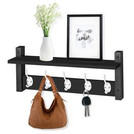 Sorbus - Wall Mount Shelf With Hooks– 23 Inch Coat Rack Wall Mount with 5 for Entryway, Bathroom, Bedroom, Kitchen - Black