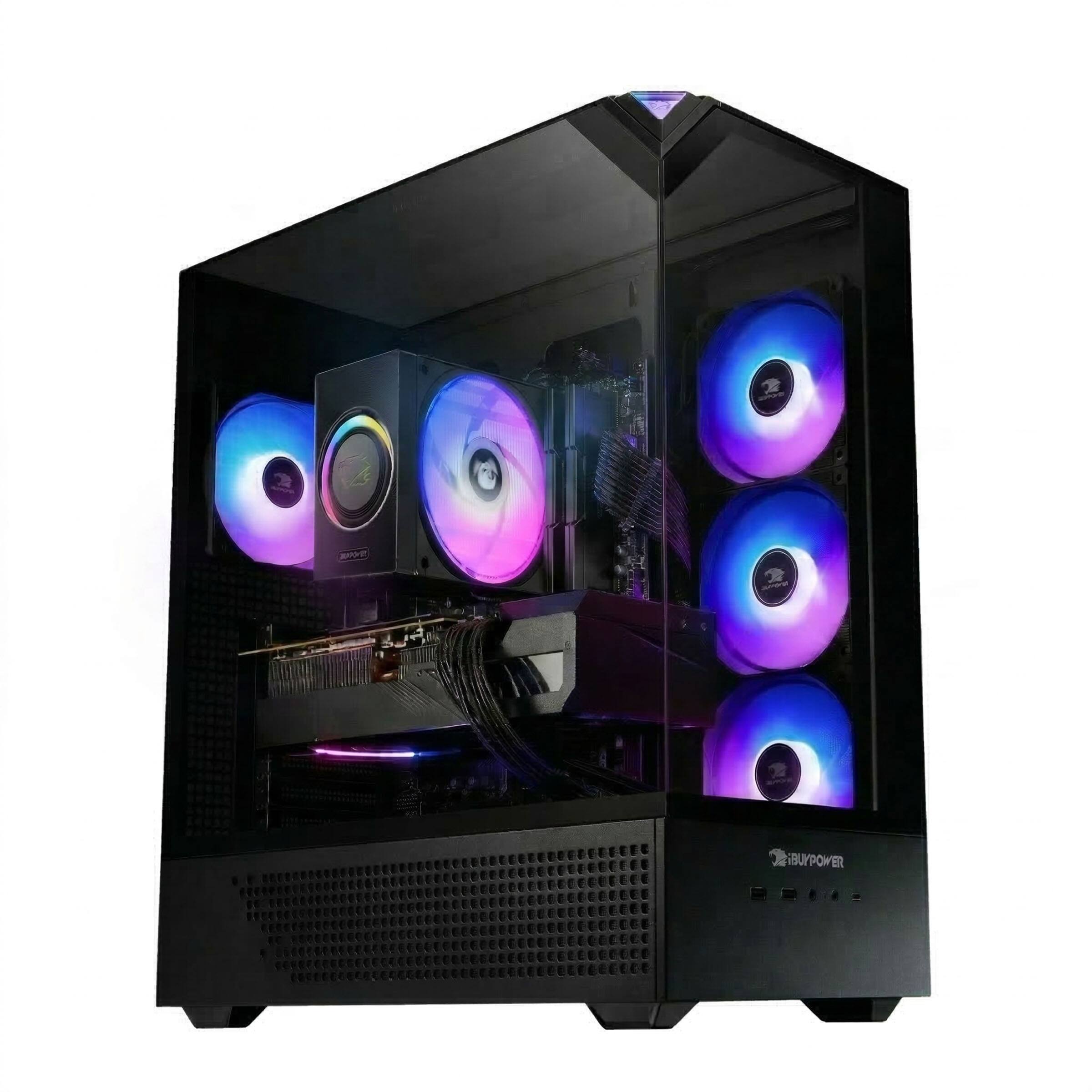 Angle. iBUYPOWER - iBUYPOWER Element Gaming PC Desktop - AMD Ryzen 7 9700F, NVIDIA GeForce RTX 5060Ti 16GB, 32GB DDR5 RAM, 1TB NVMe SSD - Black.