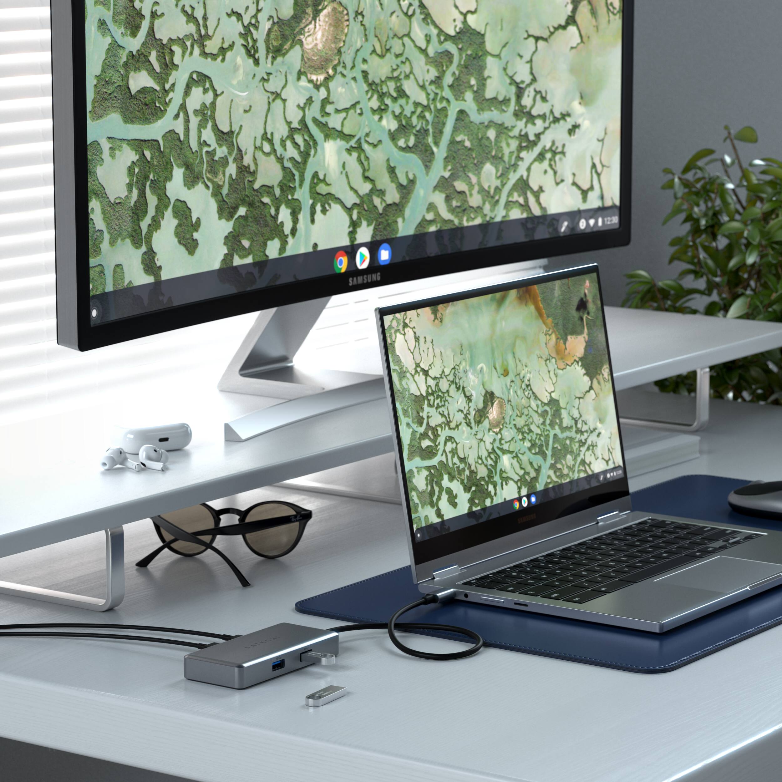 Alt View 20. Satechi - 5-port USB-C Multiport for Chromebook with Gigabit Ethernet, 4K HDMI (60Hz), USB-C PD charging (96W) and 2 USB-A 3.0 - Space Gray.