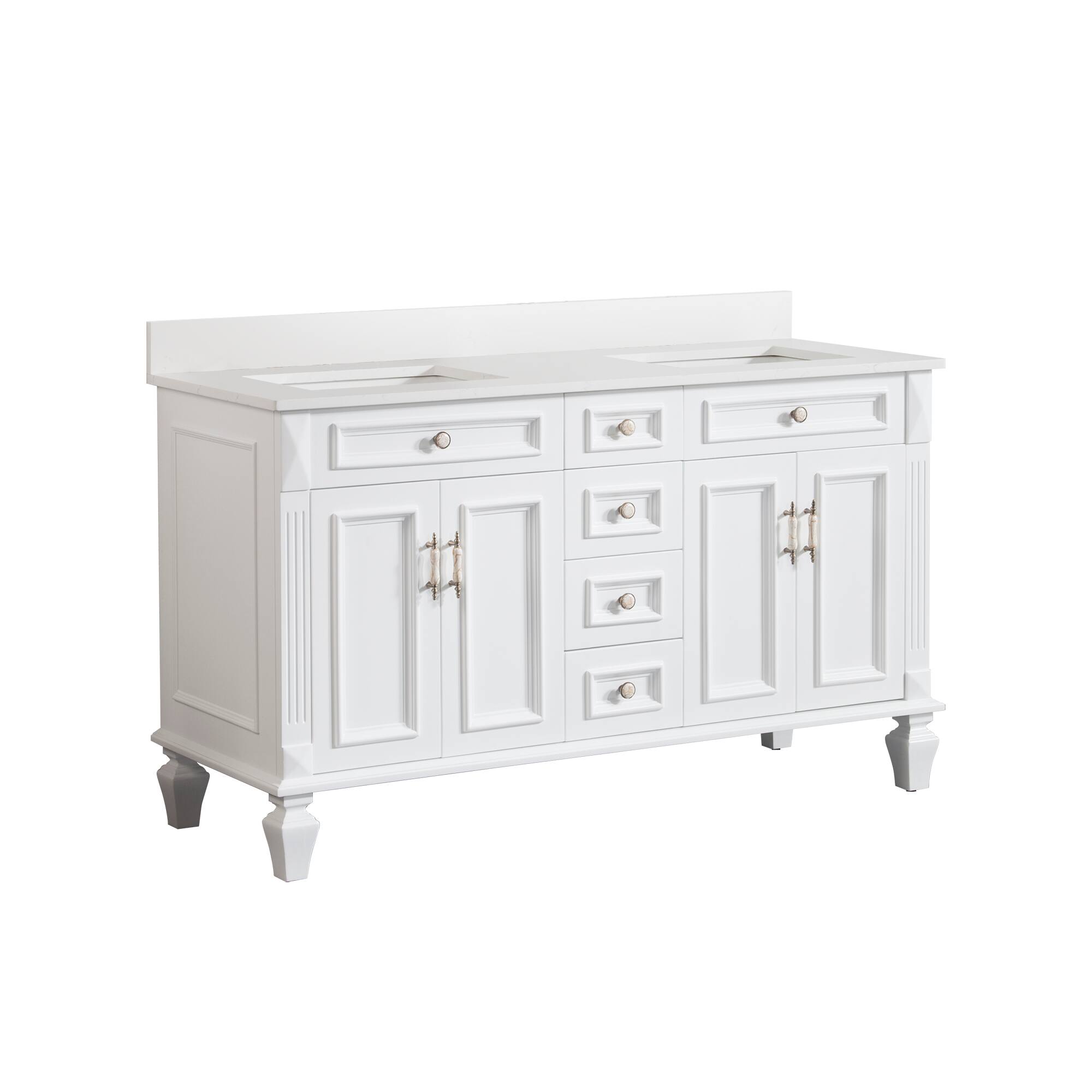 Alt View 7. WELLFOR - ARTWOOD 60 in. Solid Wood Bath Vanity with Quartz Top, Double Sink, Soft Close, Assembled - White.