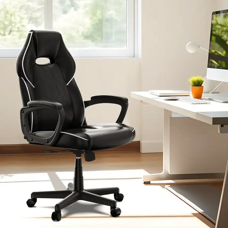 Alt View 17. ACGAM - Ergonomic Gaming Chair with Leather, Lumbar Support, Headrest, 360° Swivel, Adjustable Height & Tilt for Home Office - Black.
