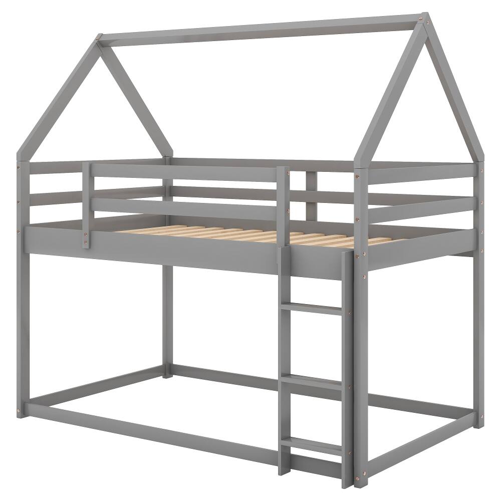 Alt View 9. Loheer - Loheer Twin Over Twin Bunk Bed Low Profile House Bed Frame Gray - Gray.