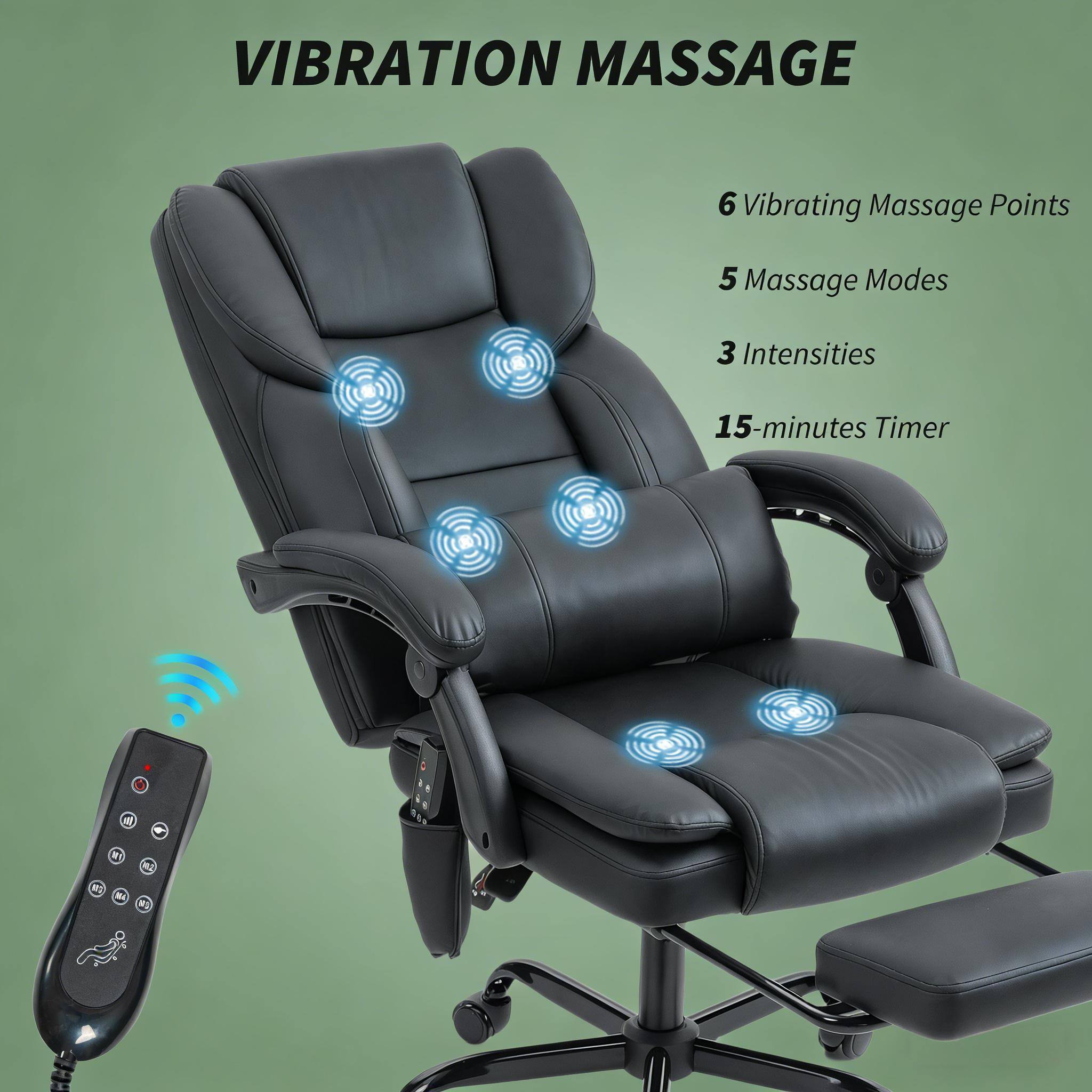 Vibration Massage  
6 Vibrating Massage Points  
5 Massage Modes  
3 Intensities  
15-minutes Timer