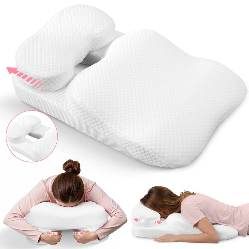 wowmax - Face Down Pillow After Eye Surgery,Headrest Position is Fully Adjustable,Pillowcase is Removable and Washable - White