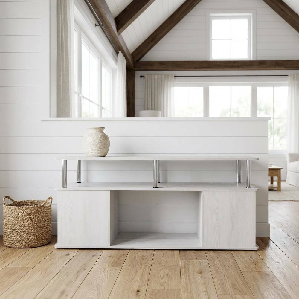 Angle. FurniFact - White Oak Coffee Table with Stainless Steel Tubes and Utility Design - White Oak, Stainless Steel.