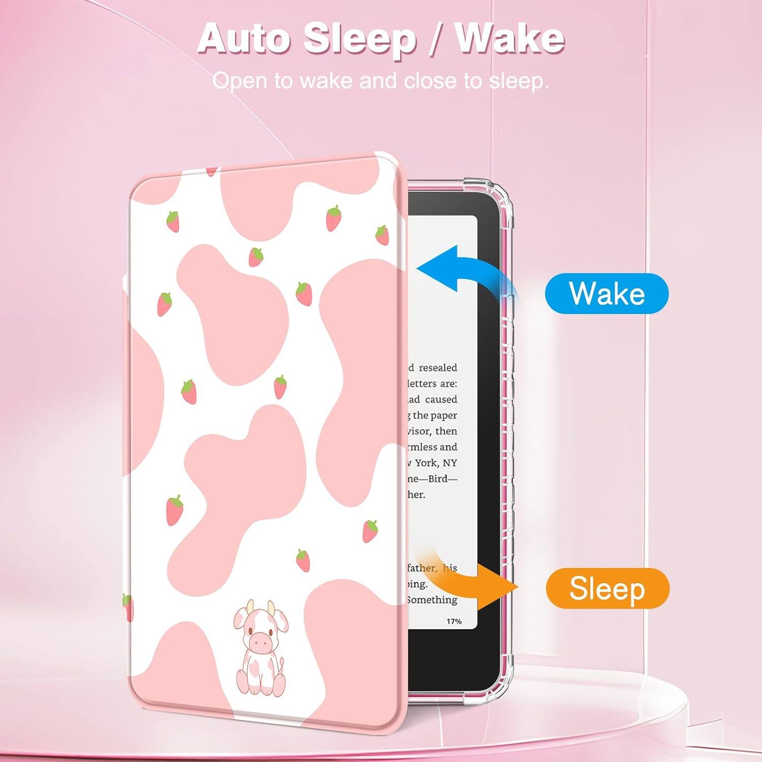 Auto Sleep / Wake  
Open to wake and close to sleep.  

Wake  
d resealed letters are: ad caused the paper visor, then rmless and v York, NY ne-Bird- her.  

Sleep  
father, his ing. Something 17%