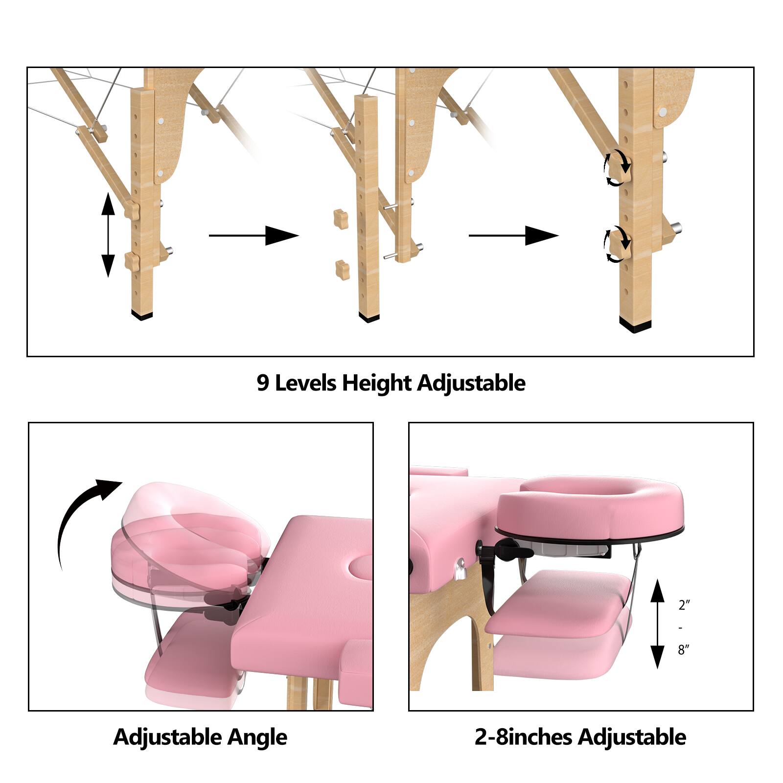 9 Levels Height Adjustable  
Adjustable Angle  
2-8 inches Adjustable