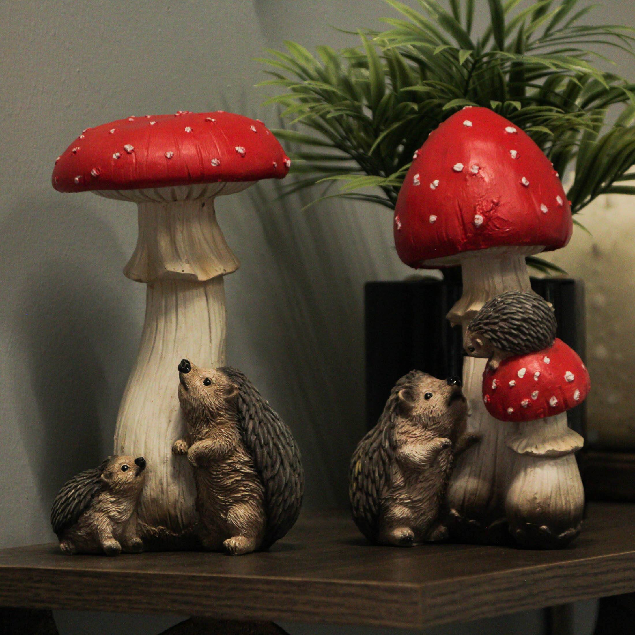 Alt View 4. Things2Die4 - Hedgehogs and Mushrooms Statue Set – Hand-Painted, Nature-Inspired Decor - Multicolored.