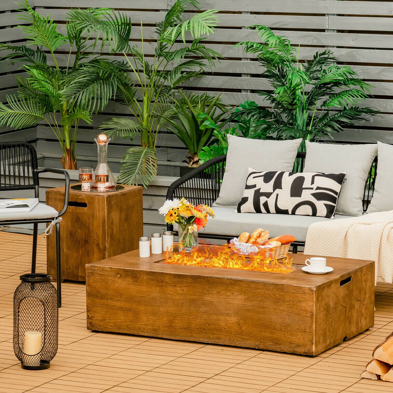 Gymax - 48''x27'' 50,000 BTU Propane Fire Pit Table Set w/ Side Table Tank Storage & Cover - Wood finish