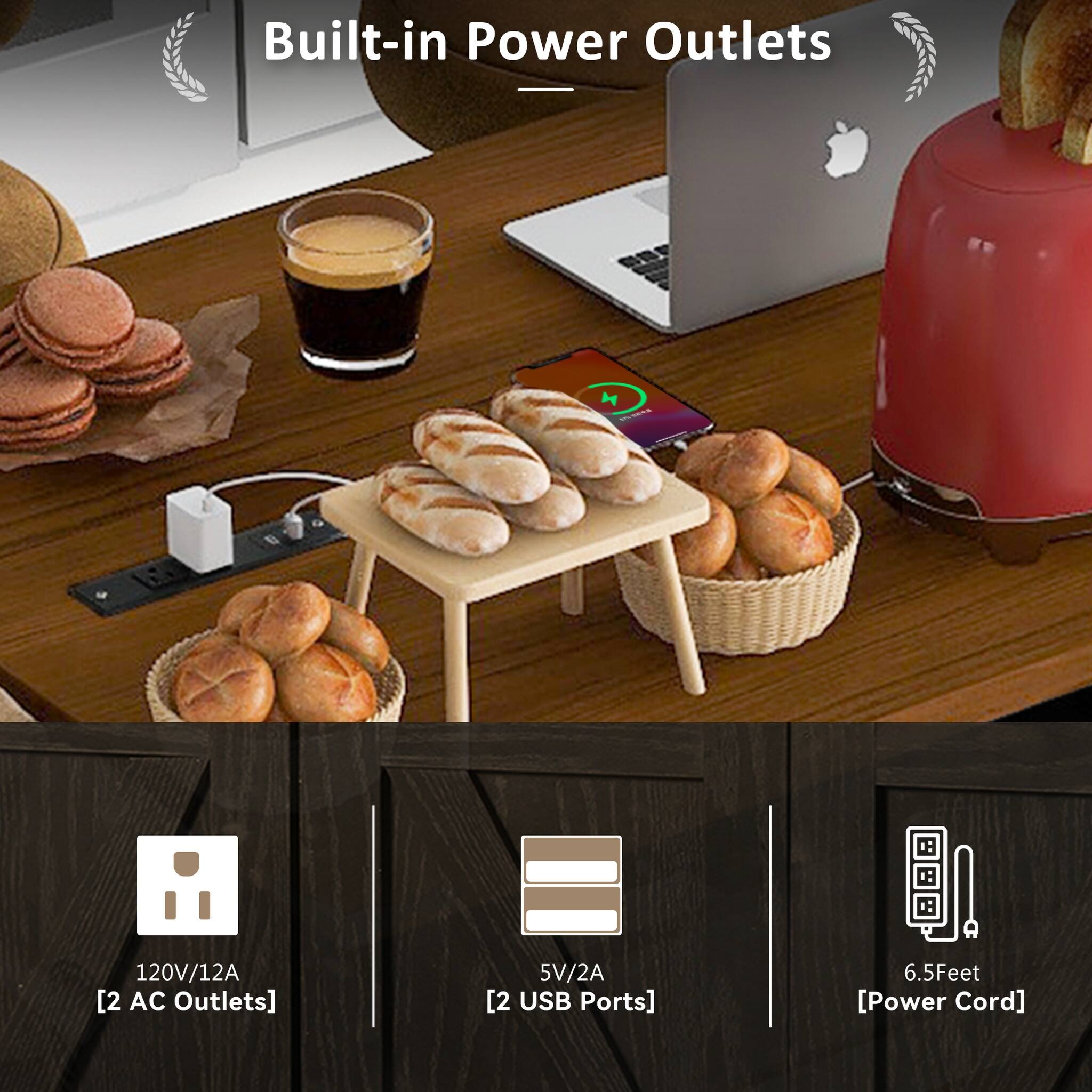 Built-in Power Outlets

- 120V/12A [2 AC Outlets]
- 5V/2A [2 USB Ports]
- 6.5Feet [Power Cord]