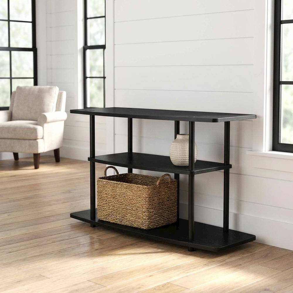 Alt View 1. FurniFact - Contemporary black TV stand, TVs up to 46 inches, particle board construction - Gray.