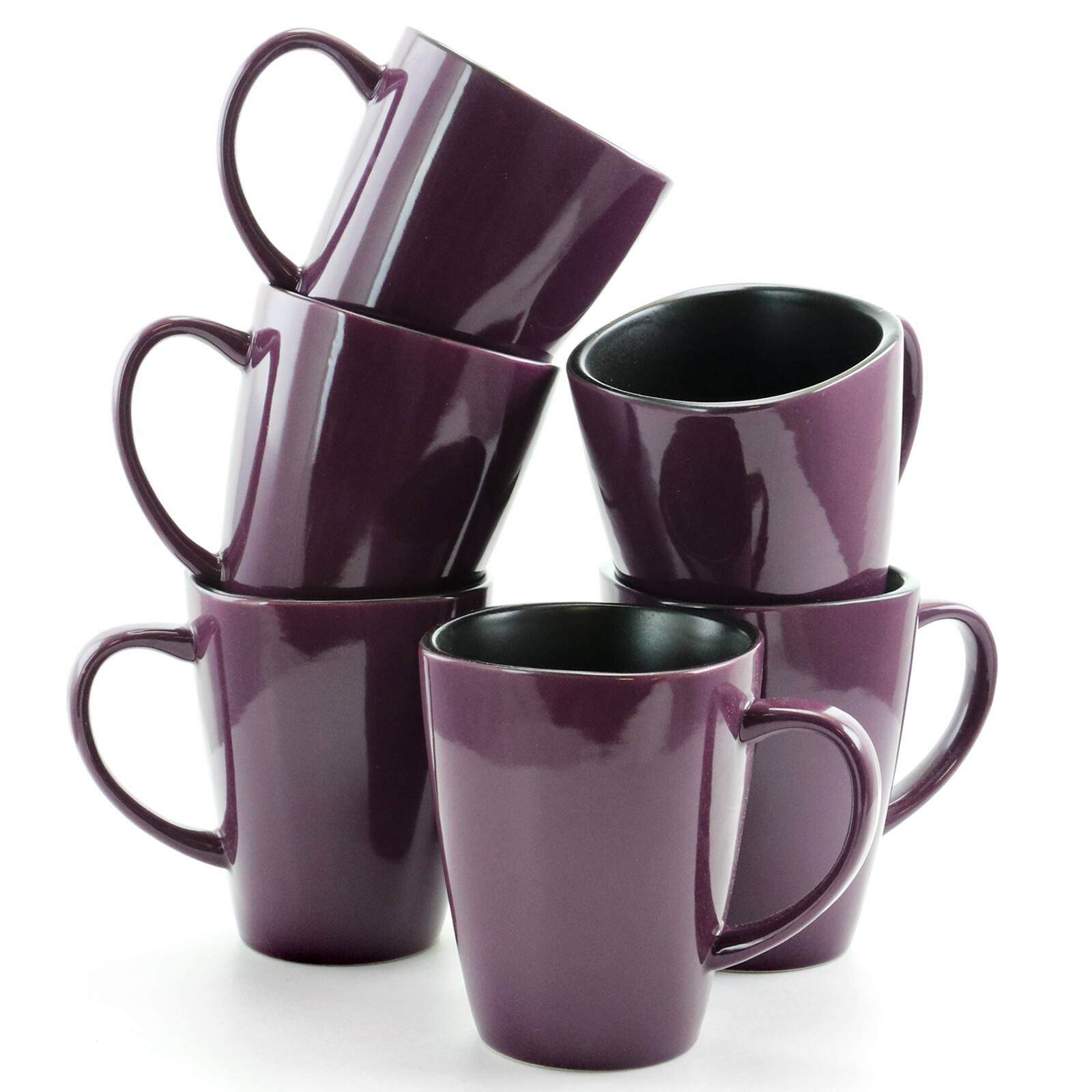 Elama - Mulberry 14 oz Stoneware Mugs, Set of 6 - Purple