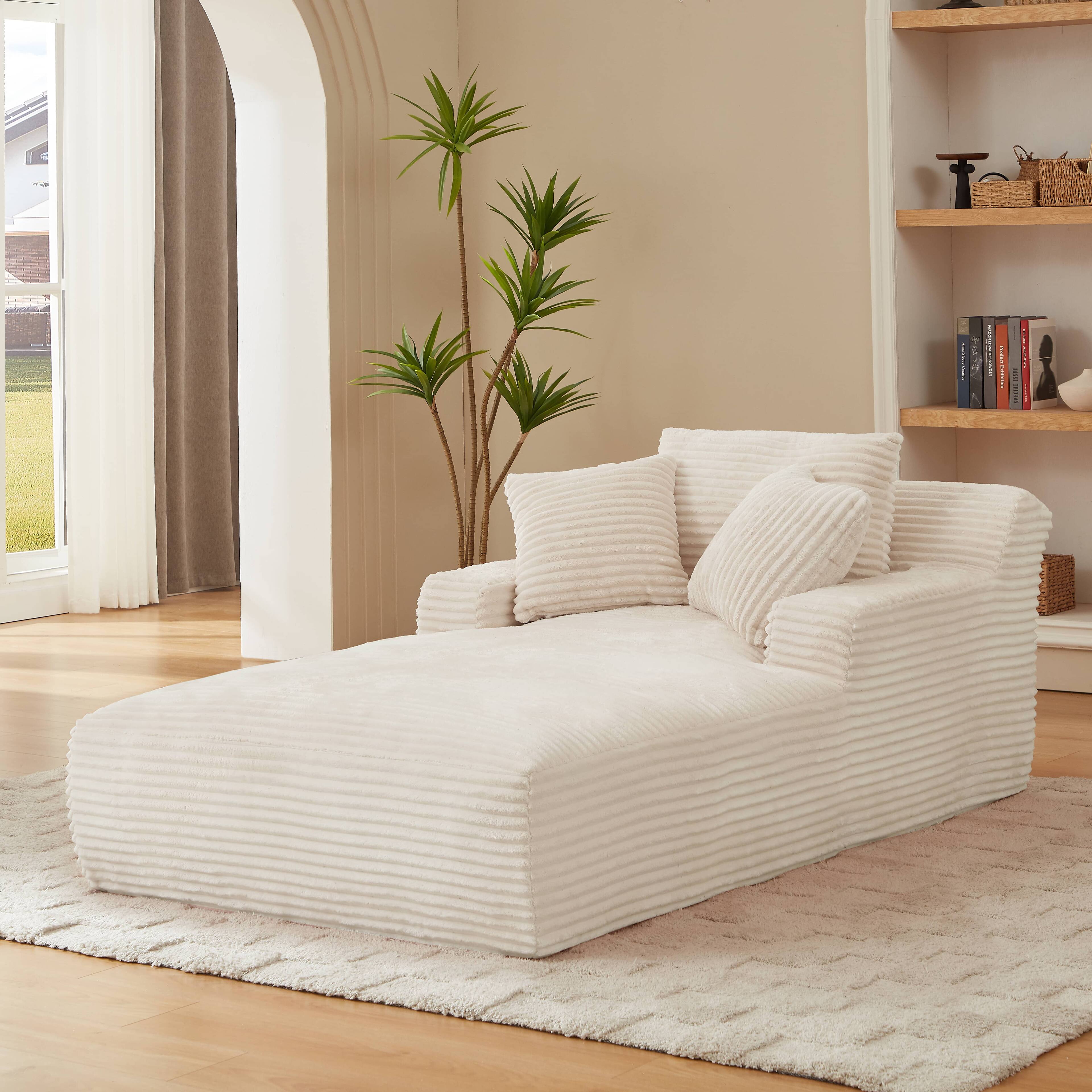 Left. Anysun - Anysun Modern Oversized Comfy Corduroy Upholstered Sleeper Sofa Chaise Indoor, No Assembly Required - White.