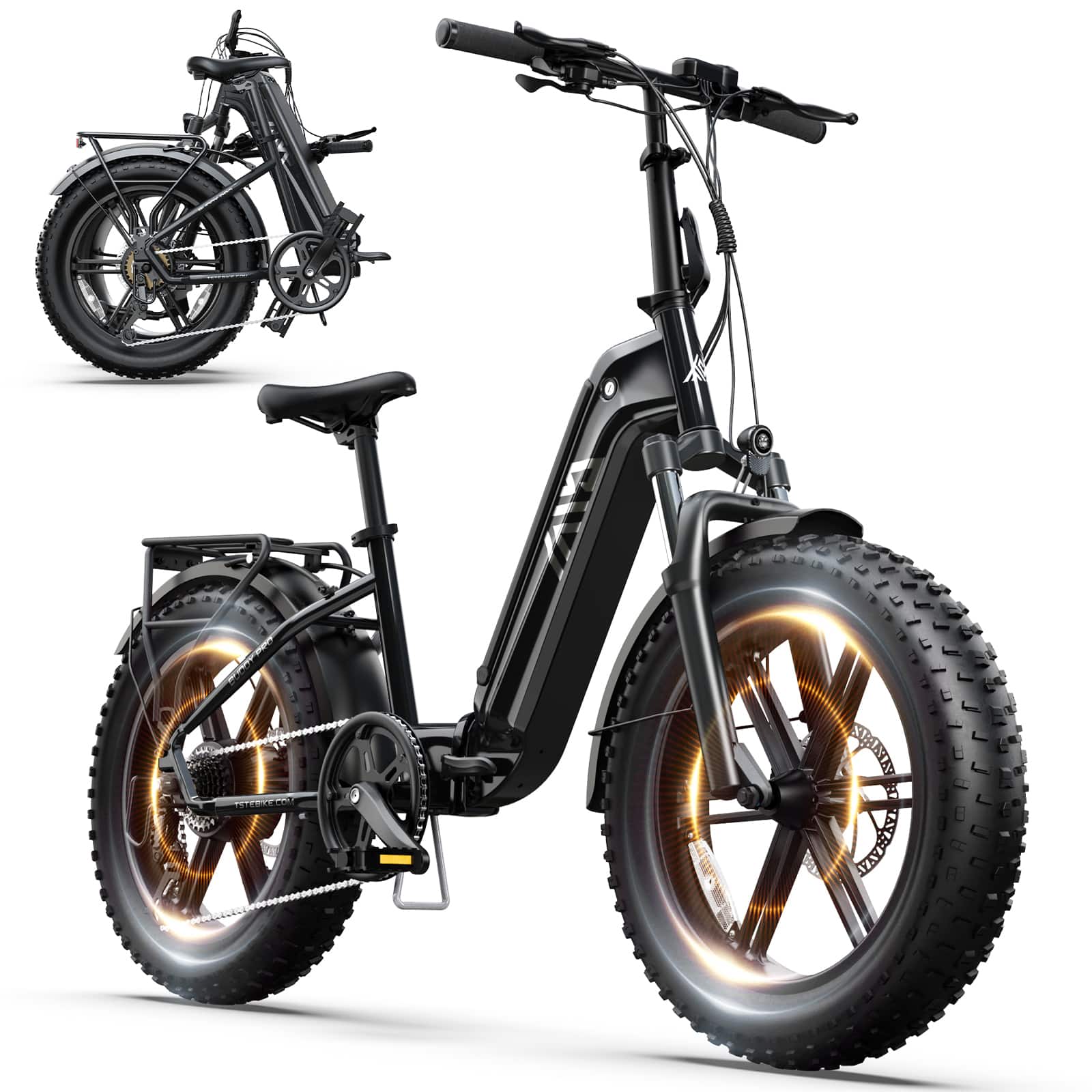 TST GRP - Folding Electric Bike for Adults,1000W Peak Motor Ebike, Max Range 60 Miles All Terrain E Bike with UL2849 Certification - Black