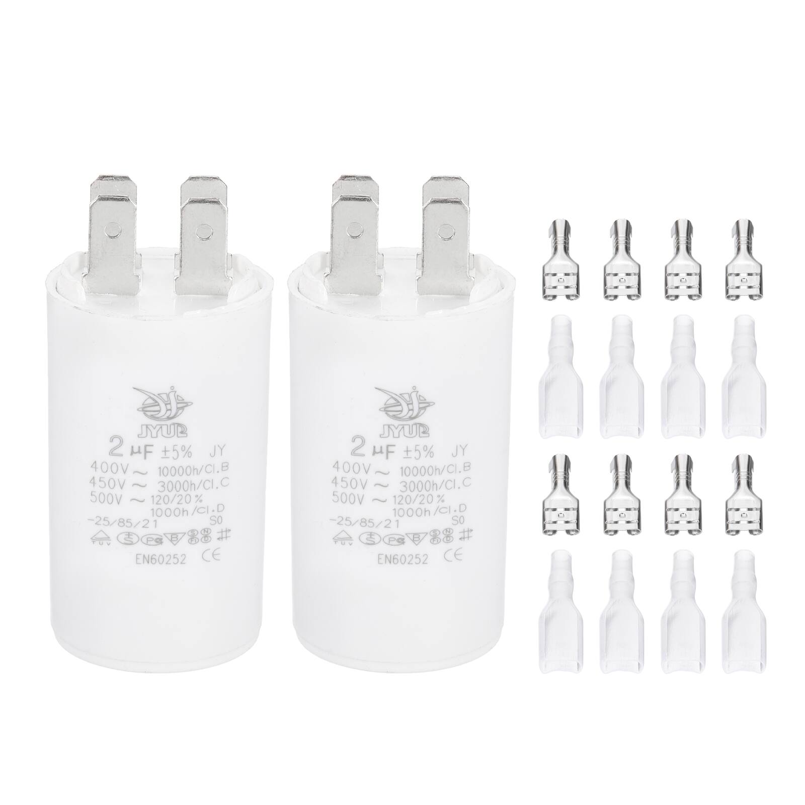 Unique Bargains - 2pcs 2uF CBB60 Run Capacitor, AC 450V 4 Pin Double Insert with Sheath Spring for Motor Start - White price history on PriceWatchPro
