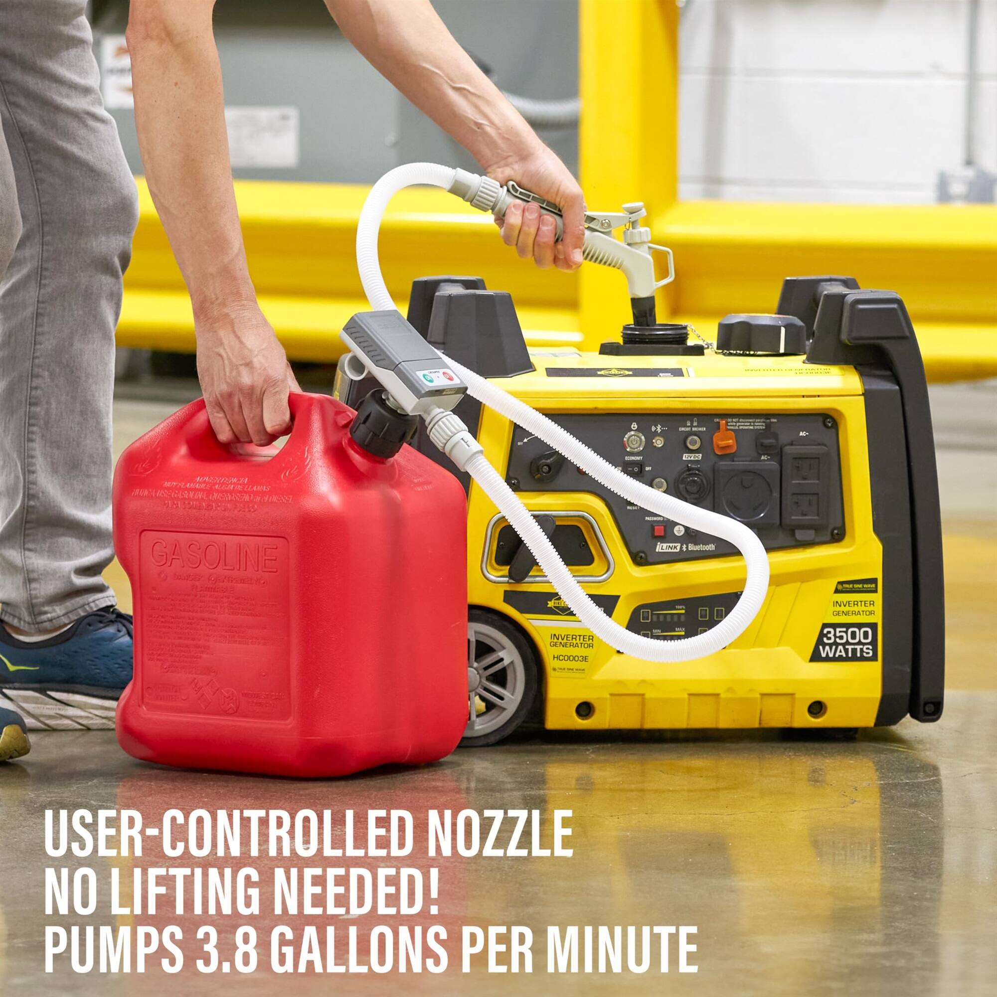 + dAN YLK M AIT  ER  5 NDEC GASOLINE   - LIN -  INVERTER UNEATOE NVEHTED GNETATON HOO 3500 WATTS USER-CONTROLLED NOZZLE NO LIFTING NEEDED! PUMPS 3.8 GALLONS PER MINUTE
