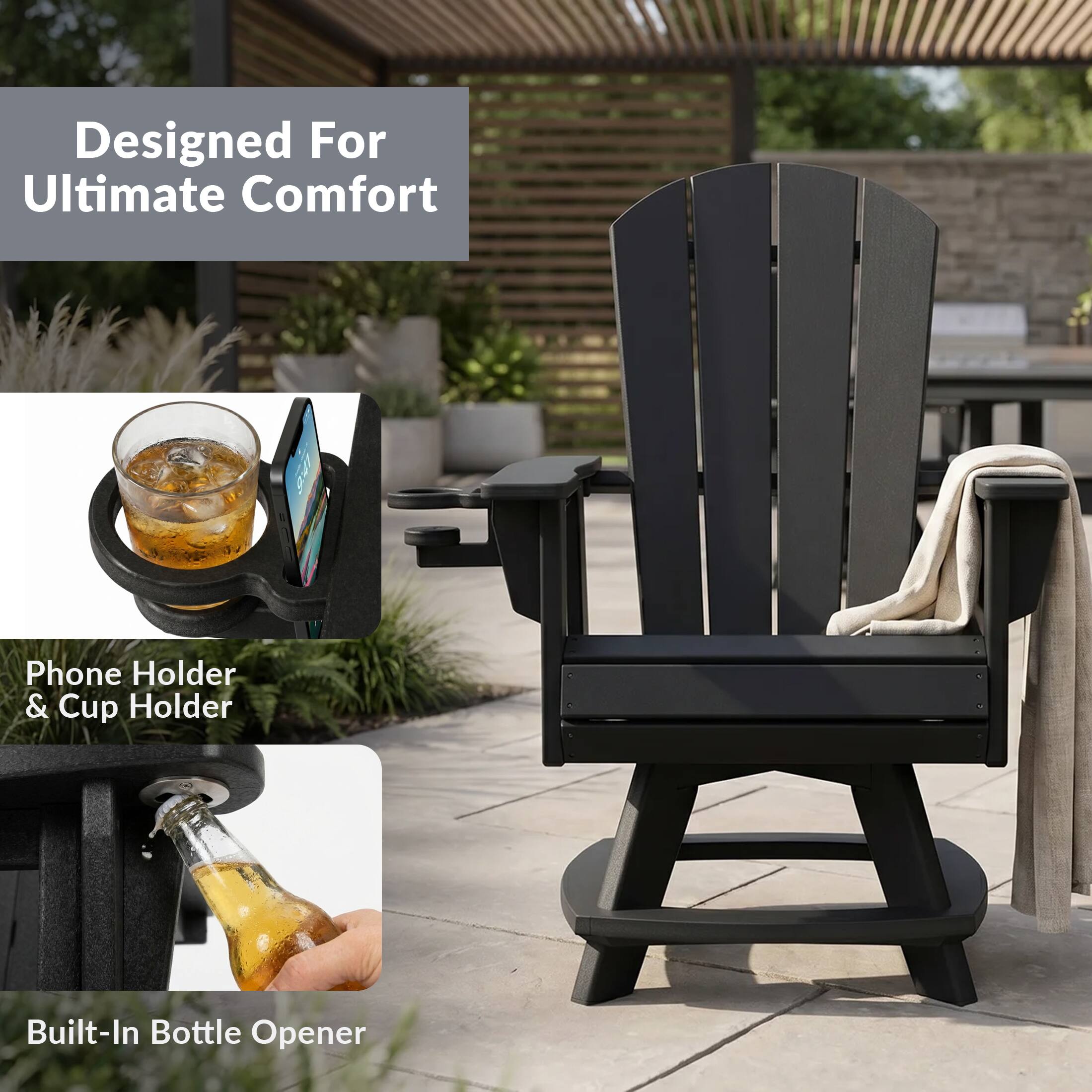 Designed For Ultimate Comfort: Phone Holder & Cup Holder, Built-In Bottle Opener