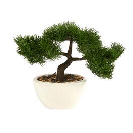 BreeBe - 10" Cedar Bonsai Artificial Tree in Decorative Planter - Green
