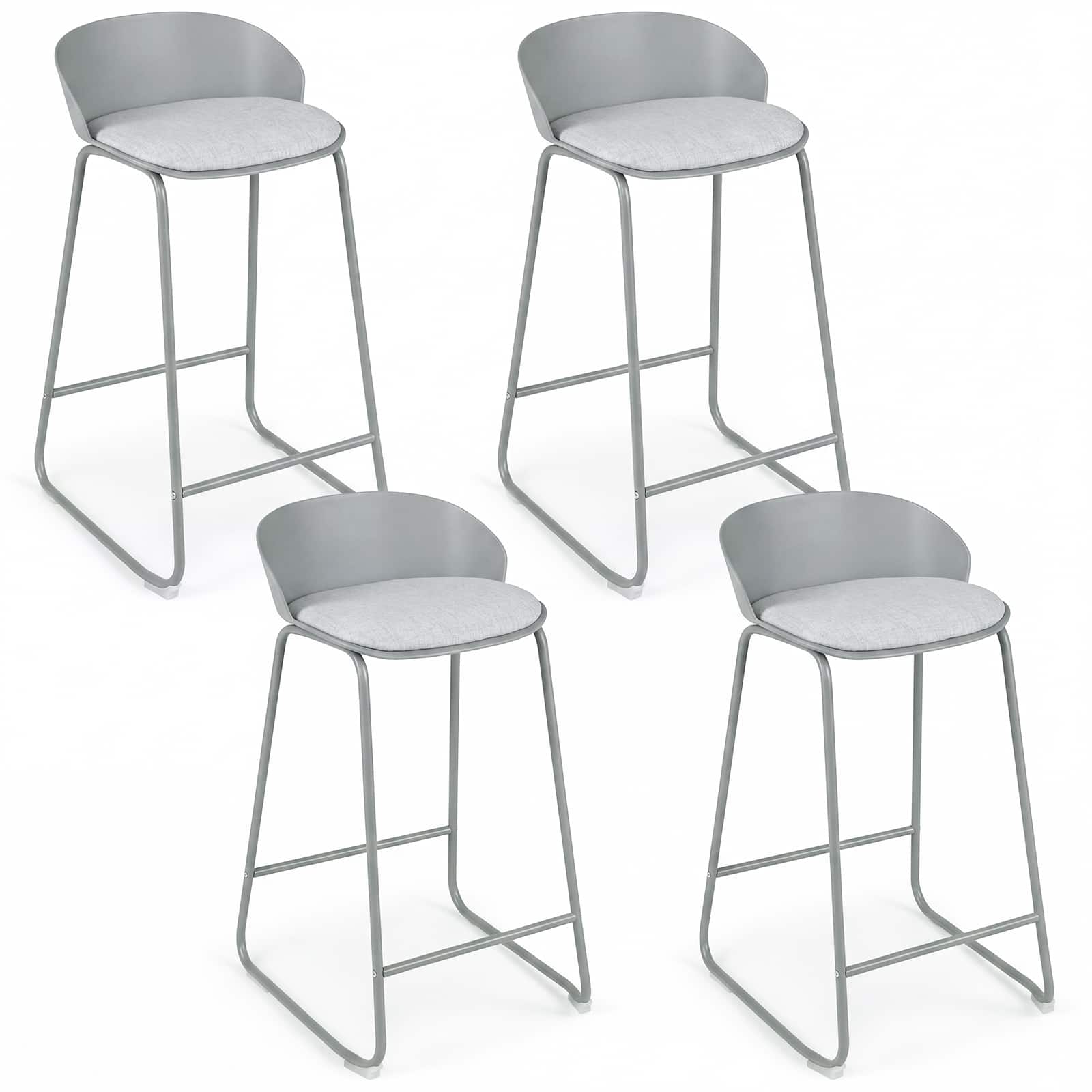 Gymax - 28'' Counter Height Bar Stools Set of 4 w/Curved Backrest Metal Frame Footrest - Gray