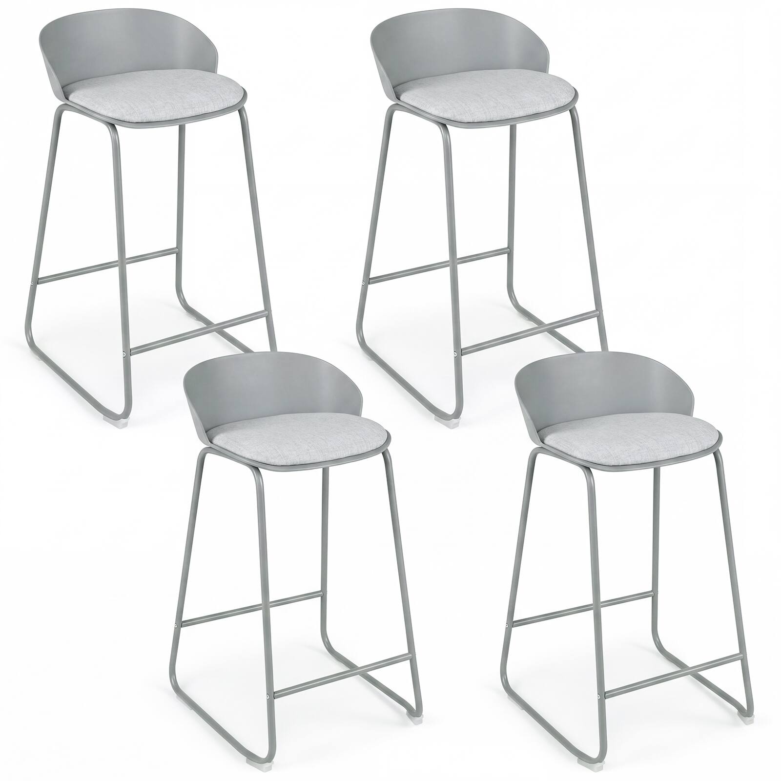 Front. Gymax - Gymax 28'' Counter Height Bar Stools Set of 4 w/Curved Backrest Metal Frame Footrest Gray - Gray.