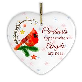 OrnamentallyYou - Cardinals Appear When Angels Are Near Holiday Edition Memorial Ornament Heart Version - Multi-colored
