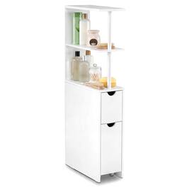 Costway - Slim Storage Cabinet with Open Shelves Pull-out Drawer & Slide-out Cart for Kitchen - White