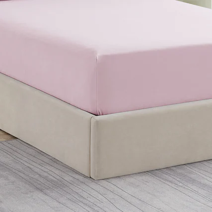 Front. Sweet Home Collection - Solid Flannel Fitted Sheet, Bottom Sheets with Built in Sheet Straps, Queen - Pale Pink.