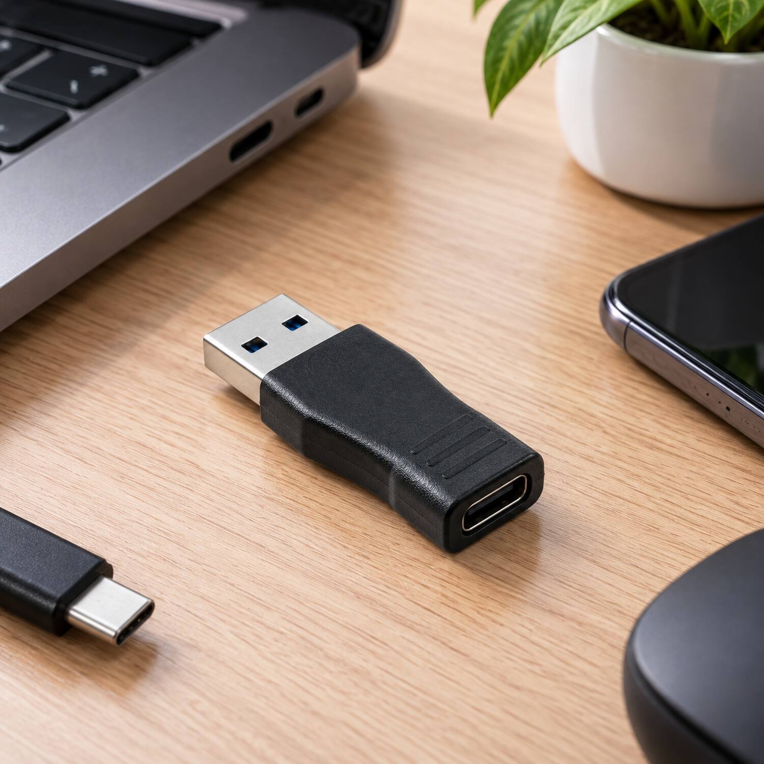 Left. Sanoxy - USB-C Female to USB-A Male Adapter Converter - Black.