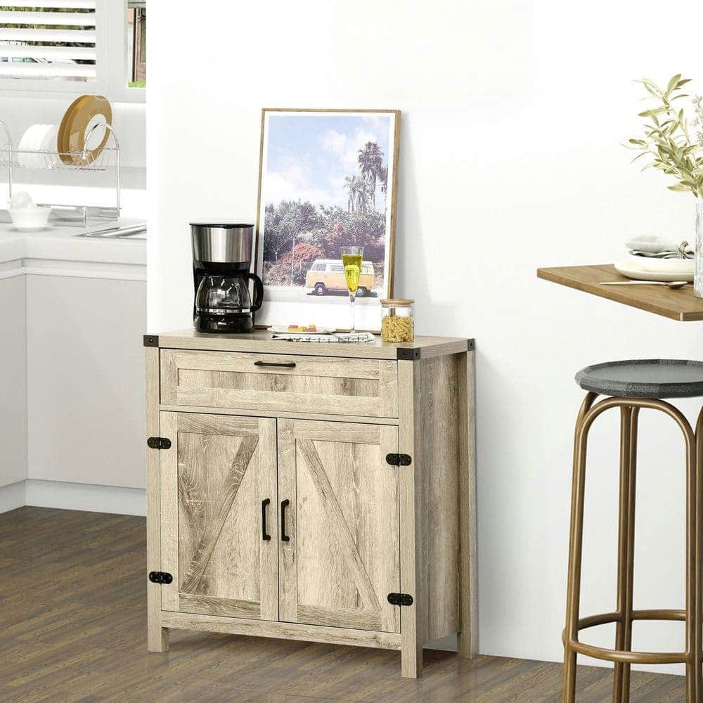 Kadyn - Farmhouse Sideboard Buffet with Two Barn Doors and a Drawer, Oak Finish - Brown