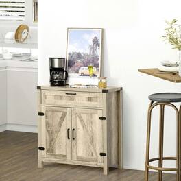 Kadyn - Farmhouse Sideboard Buffet with Two Barn Doors and a Drawer, Oak Finish - Brown