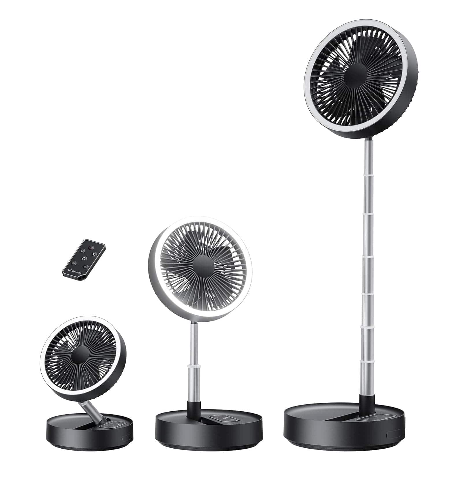 FINEAK - 16000mAh Foldable Oscillating Pedestal Fan with LED Light, Remote & Case