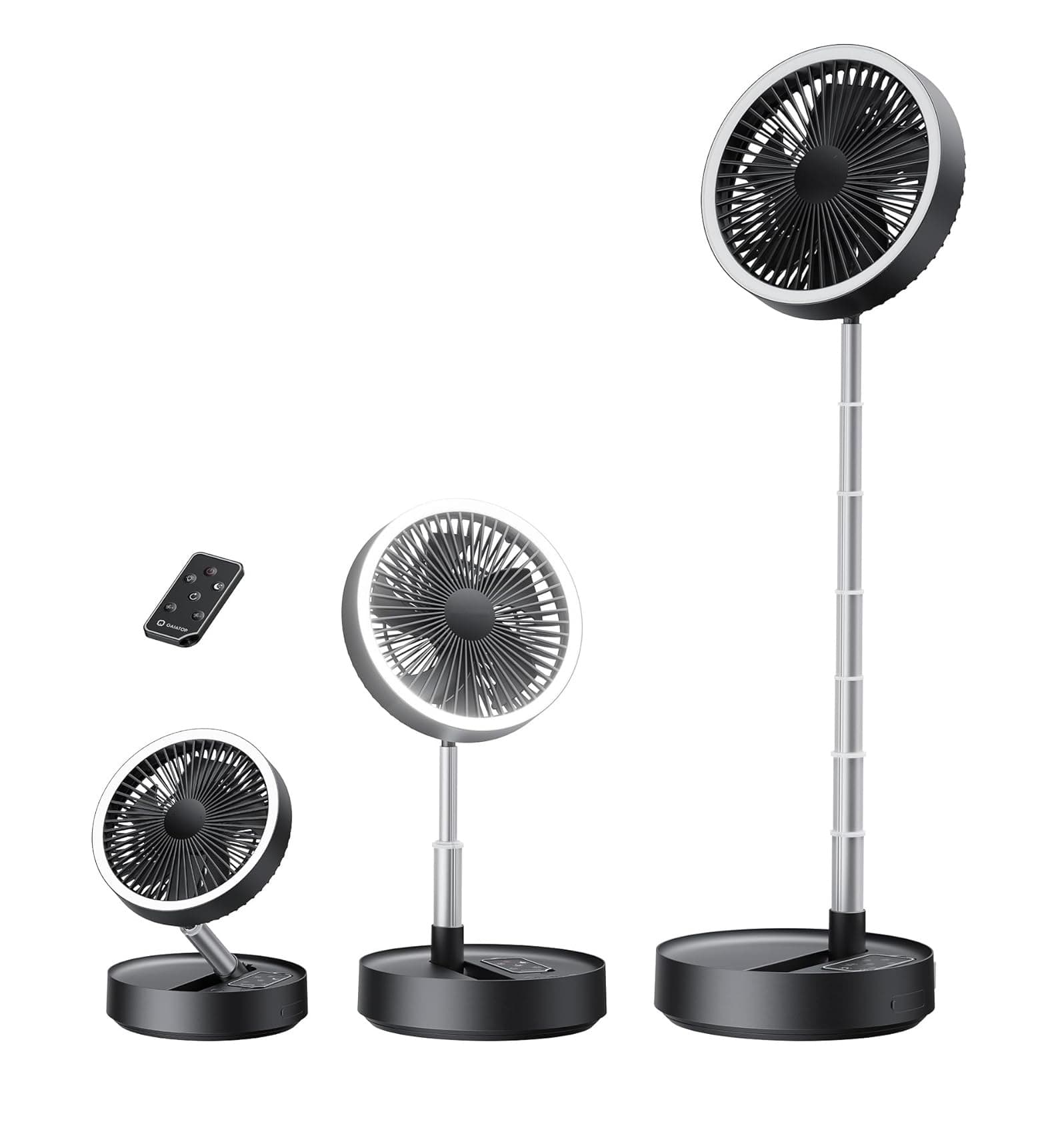 Front. FINEAK - 16000mAh Foldable Oscillating Pedestal Fan with LED Light, Remote & Case.