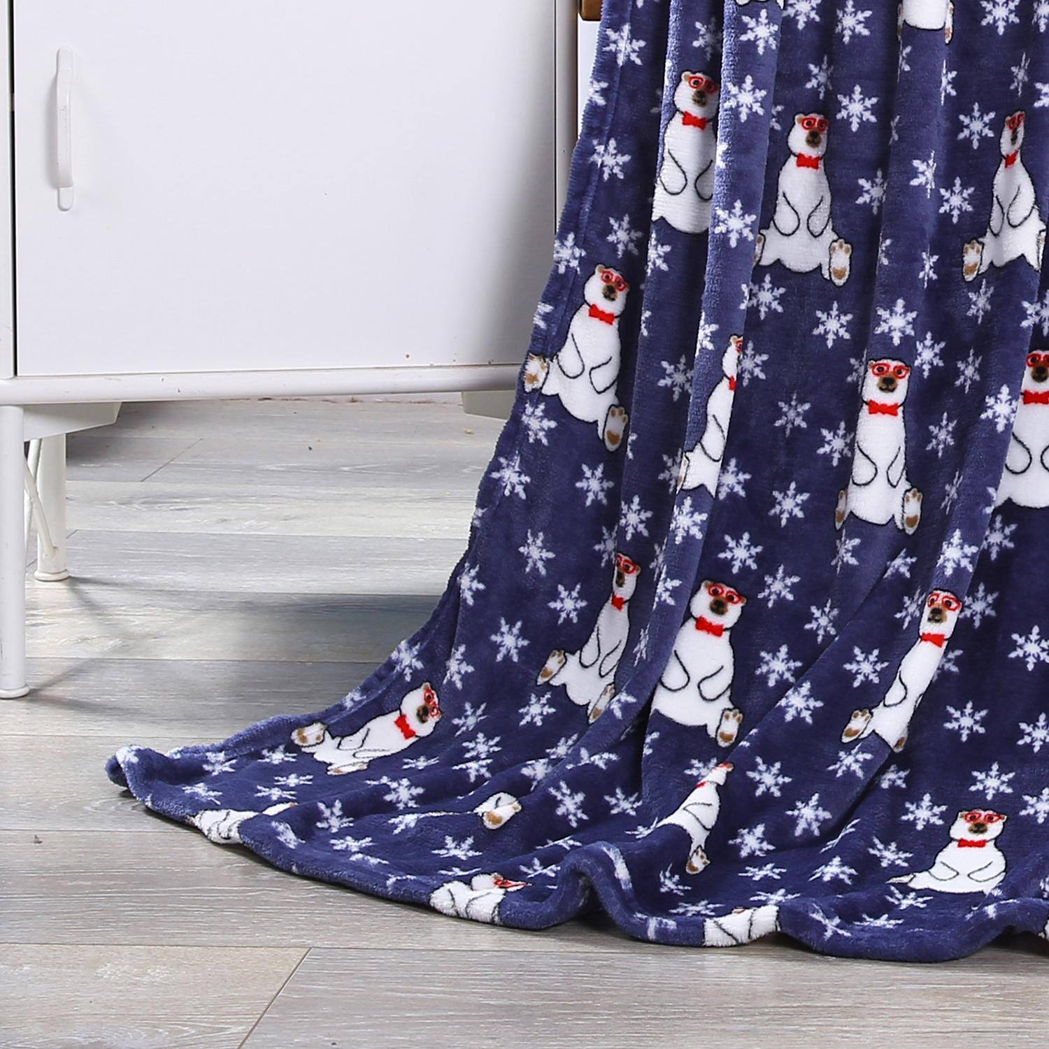 Alt View 2. Noble House - Plazatex Polar Bear Plush Decorative All Season Plum Throw Blanket 50" x 60" Navy - Navy.