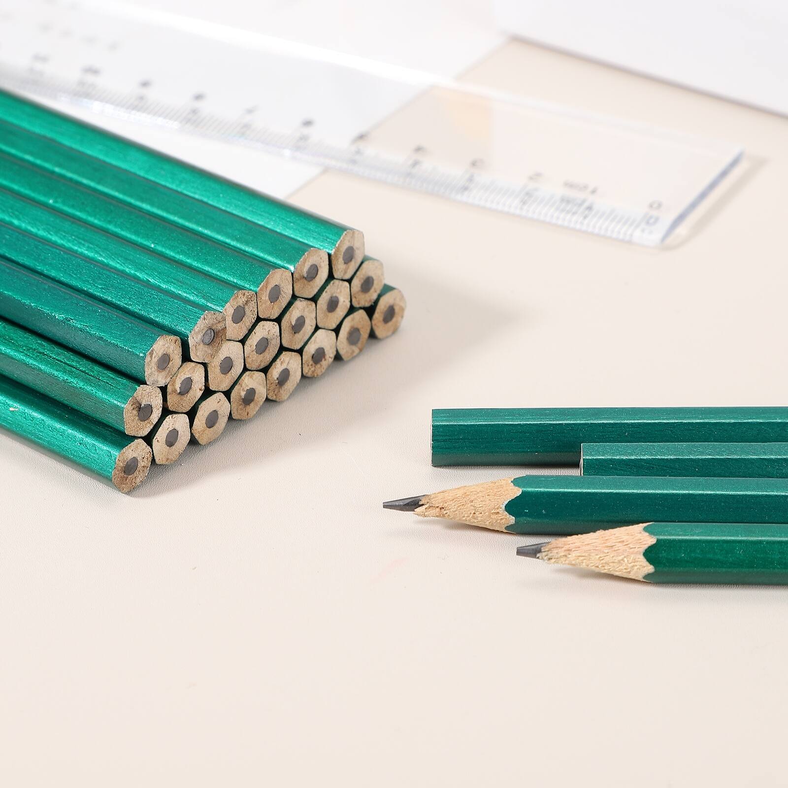 Alt View 3. Unique Bargains - Hexagonal Wooden Pencils Bulk, 24pcs HB Graphite Pencils Double-Ended for Office, Eng, Writing, Art, Drawing - Green.