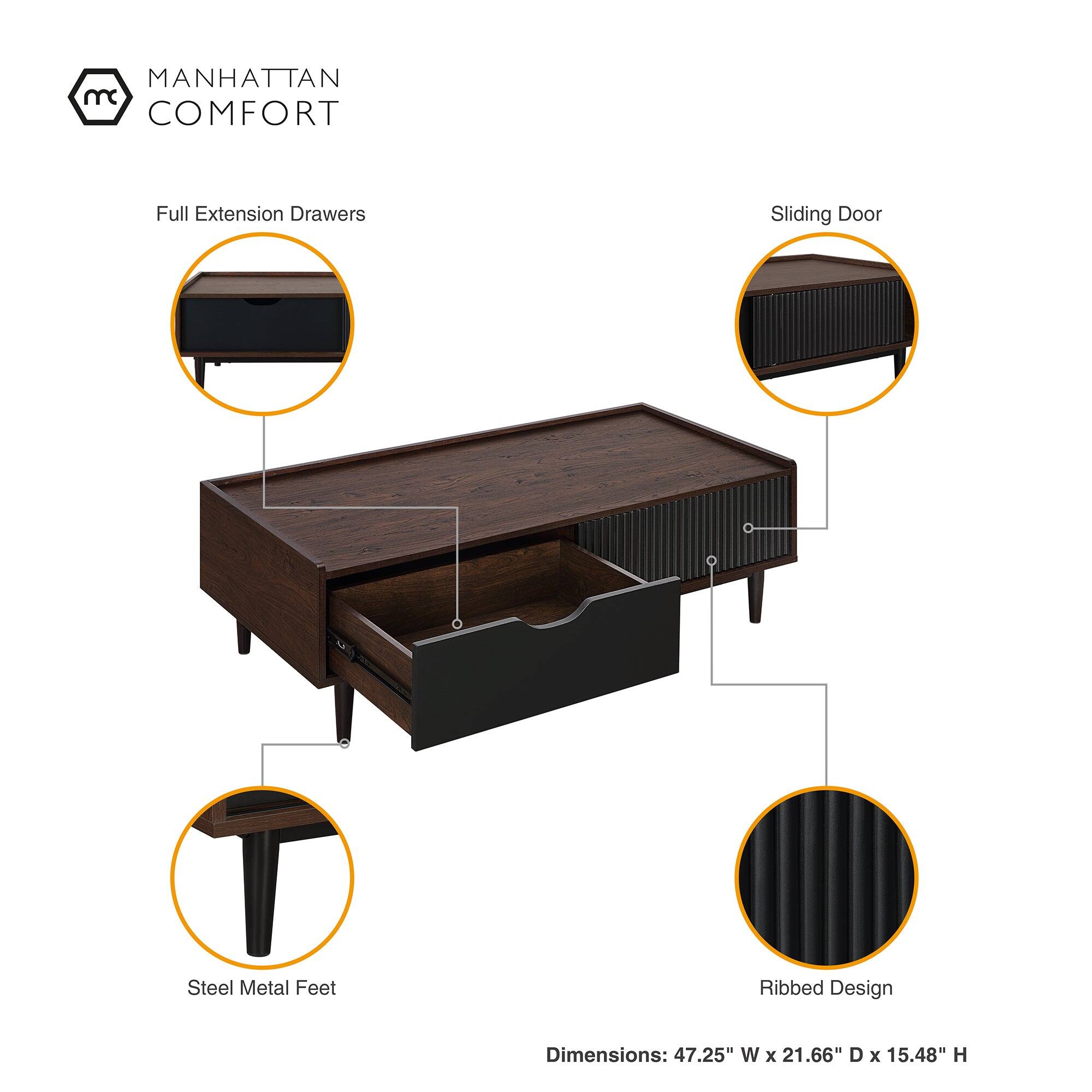 MANHATTAN COMFORT

Full Extension Drawers  
Sliding Door  
Steel Metal Feet  
Ribbed Design  

Dimensions: 47.25" W x 21.66" D x 15.48" H