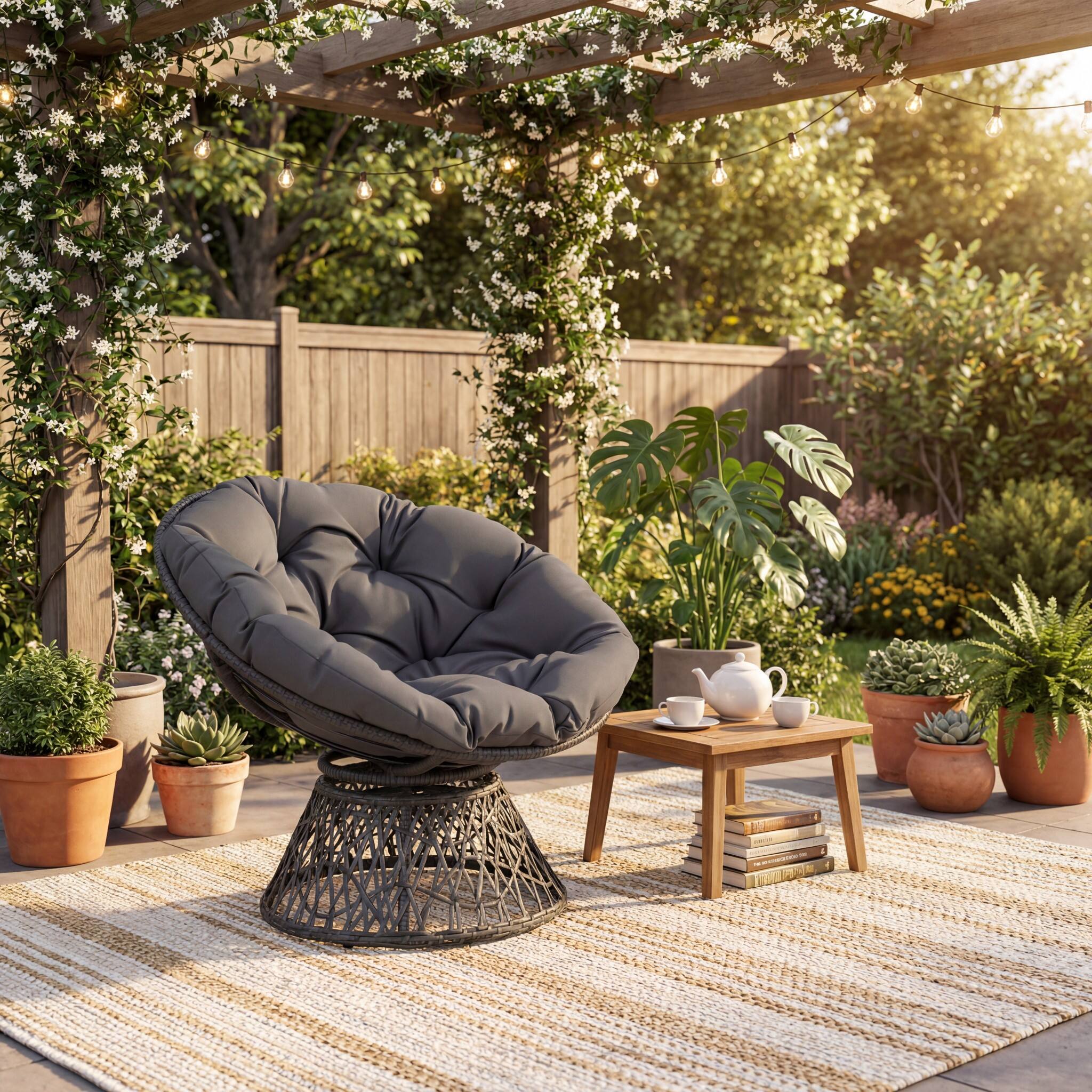 Alt View 3. Costway - Costway Papasan Chair, Swivel Chair with Extra-Thick Cushion, Metal Frame, Rattan Wicker Lounge Chair for Yard, Balcony - Gray.