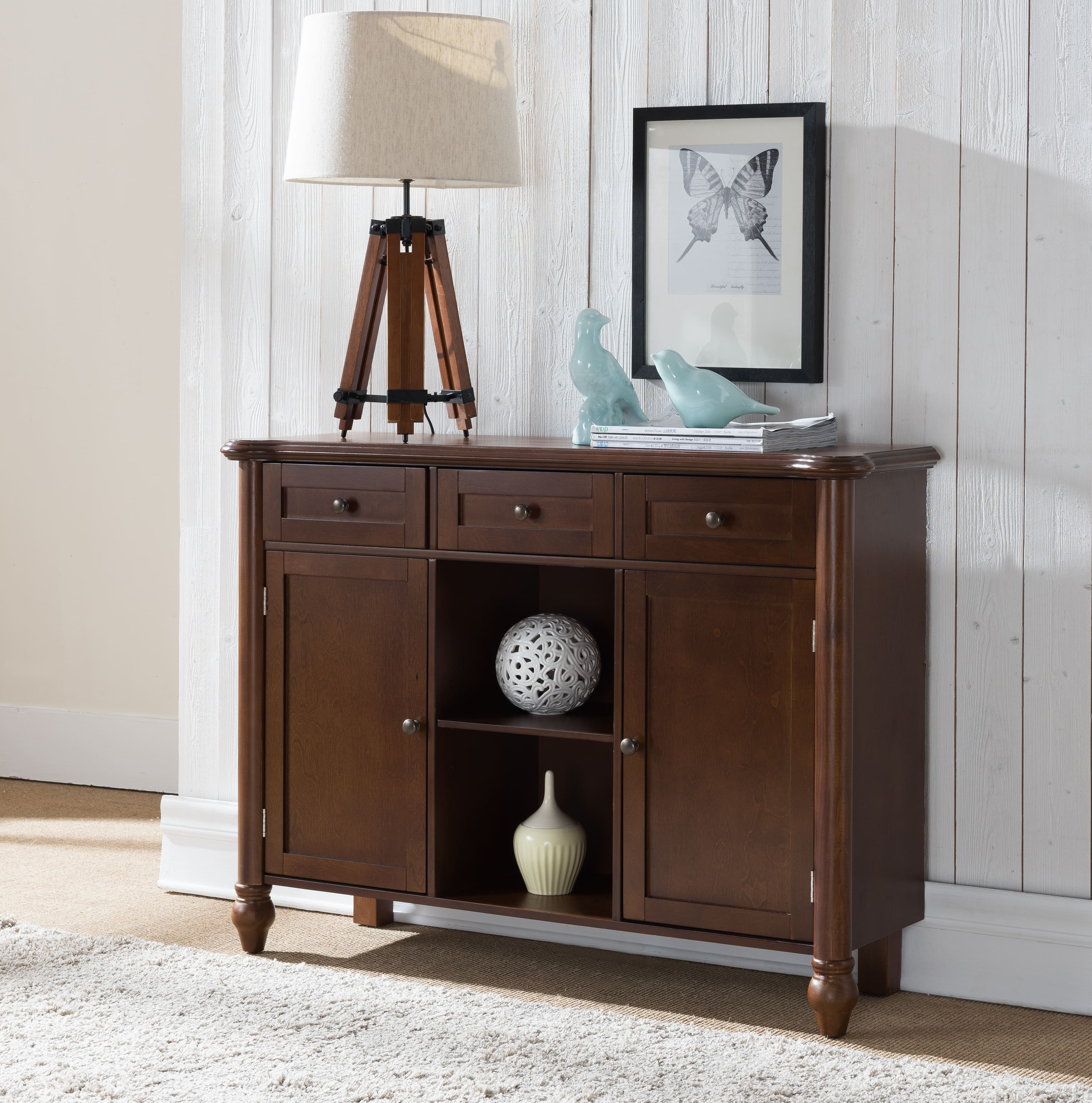 Kings Brand Furniture - Wood Sideboard Buffet Cabinet Console Table, Walnut - Dark Brown