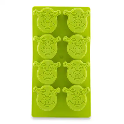 Front. Silver Buffalo - Shrek Reusable Silicone Ice Cube Tray | Makes 8 Cubes - Green.