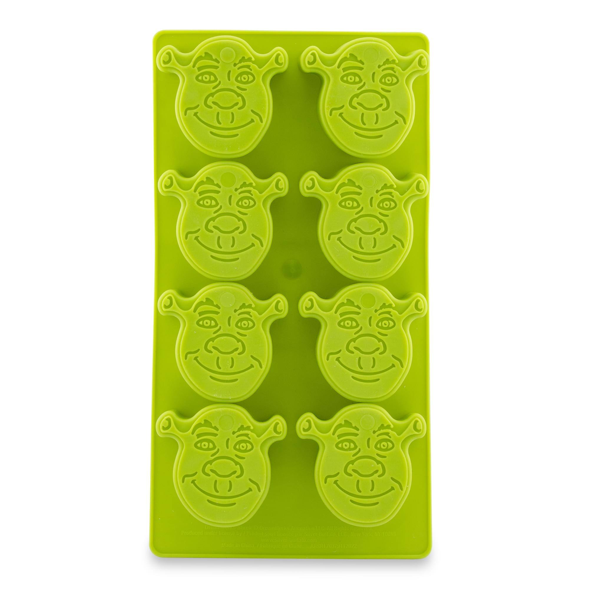 Front. Silver Buffalo - Shrek Reusable Silicone Ice Cube Tray | Makes 8 Cubes - Green.