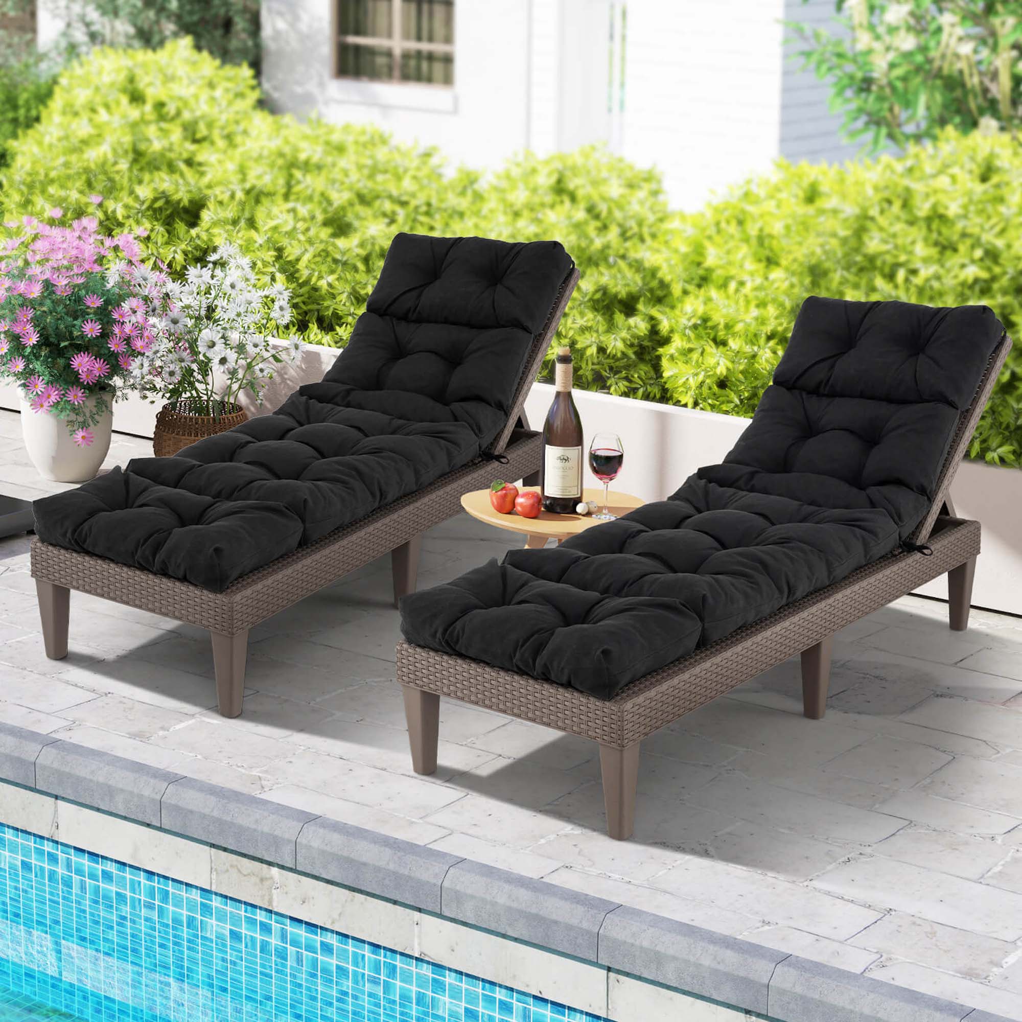 Alt View 4. Costway - Costway 73" Lounge Chaise Cushion Padded Recliner Cushion Indoor Outdoor - Black.