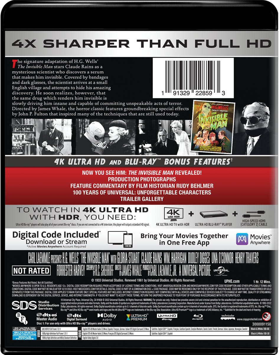 Back. The Invisible Man   - 4K Blu-Ray.