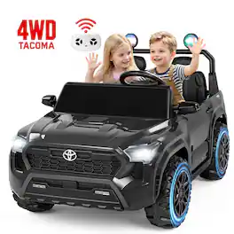 Wisairt - Toyota Tacoma Licensed 24V 4WD Kids Ride On Truck, 2 Seater Electric Vehicle w/ Remote, LED Lights - Black