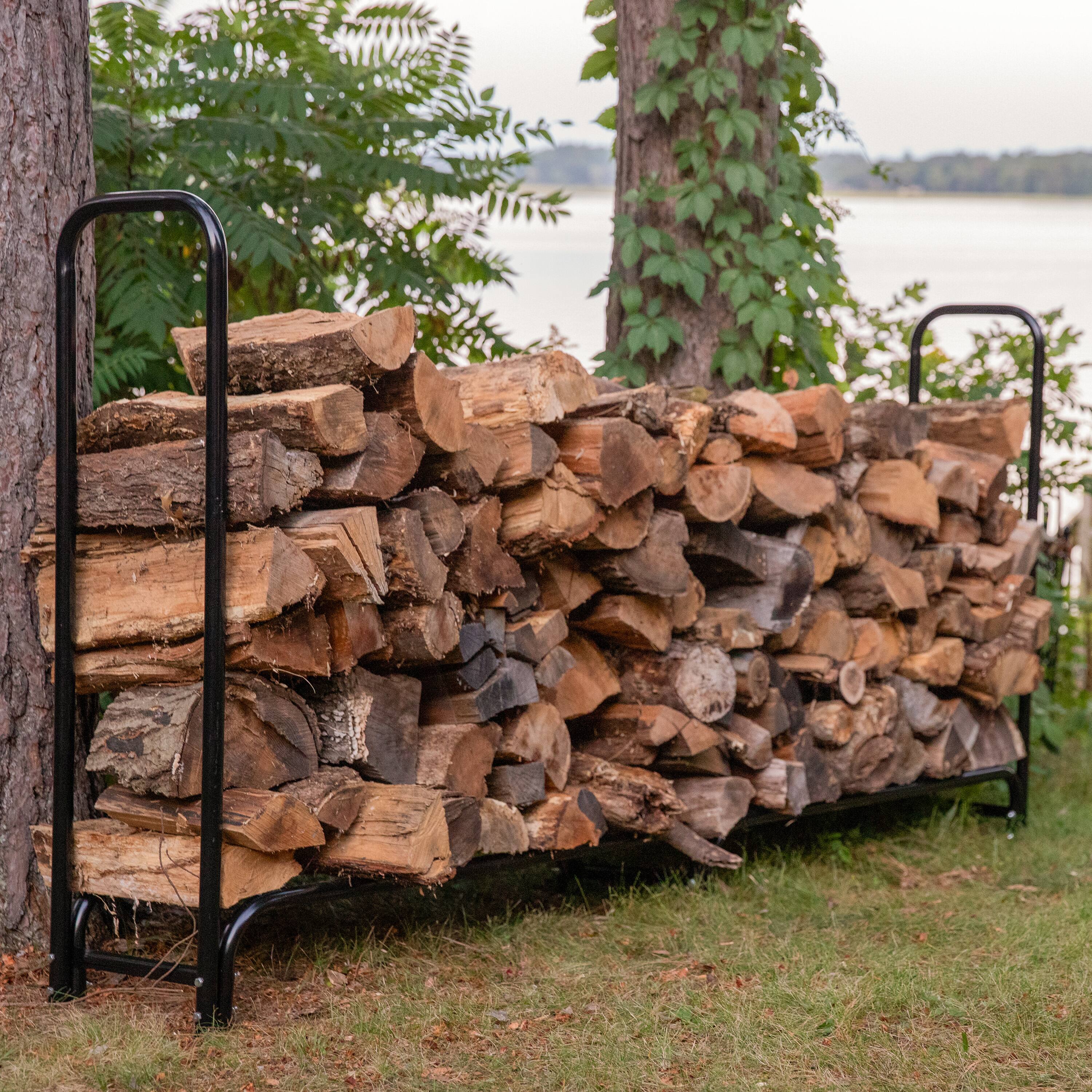 Alt View 1. Sunnydaze - 8 ft Steel Indoor and Outdoor Firewood Log Rack - Black.