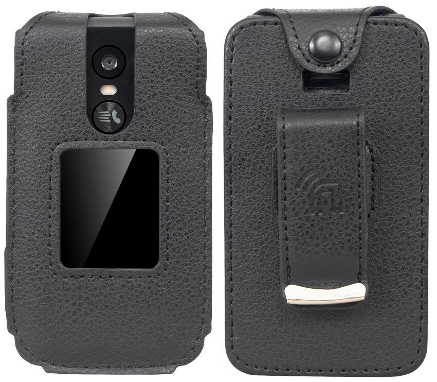 Alt View 2. Nakedcellphone - Case for TCL Flip 4 Phone - Vegan Leather with Belt Clip - Black.