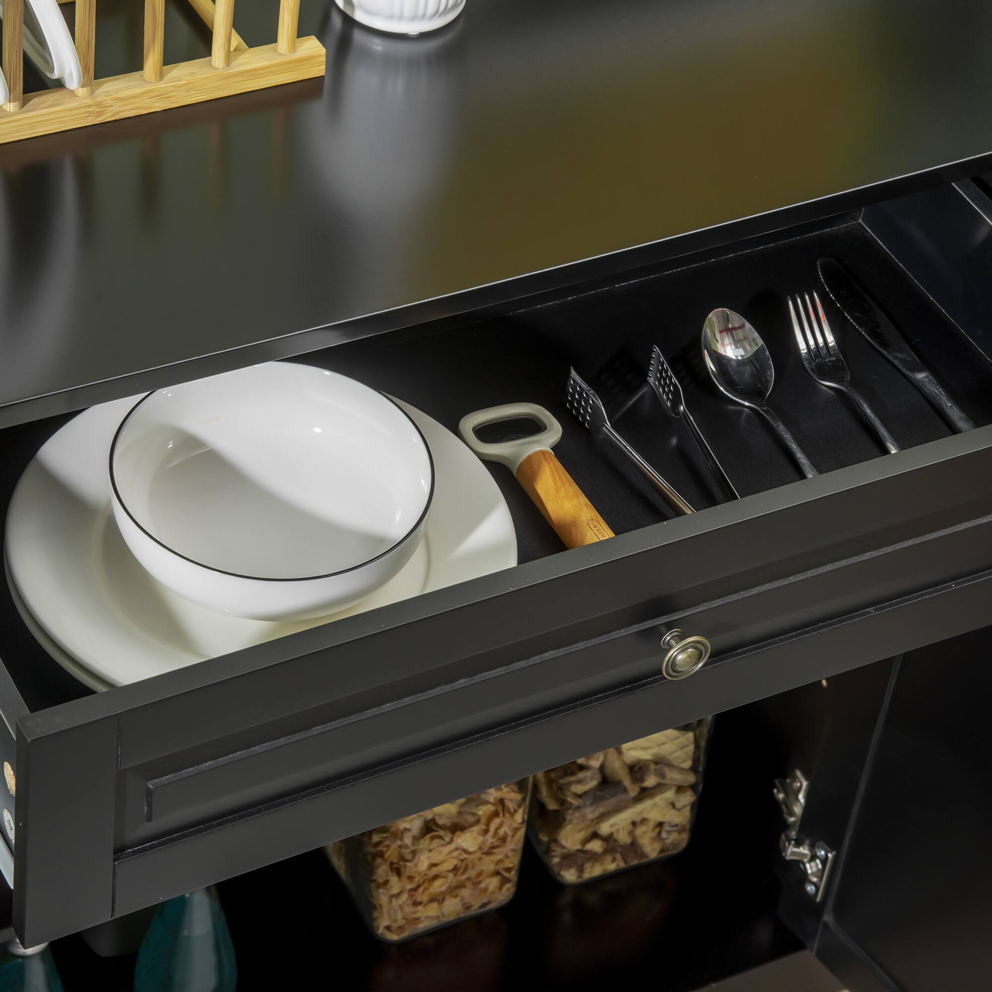 Alt View 8. Homcom - Sideboard Buffet Cabinet, Modern Accent Cabinet with 2 Drawers and Adjustable Shelves, Entryway Cabinet, Black - Black.