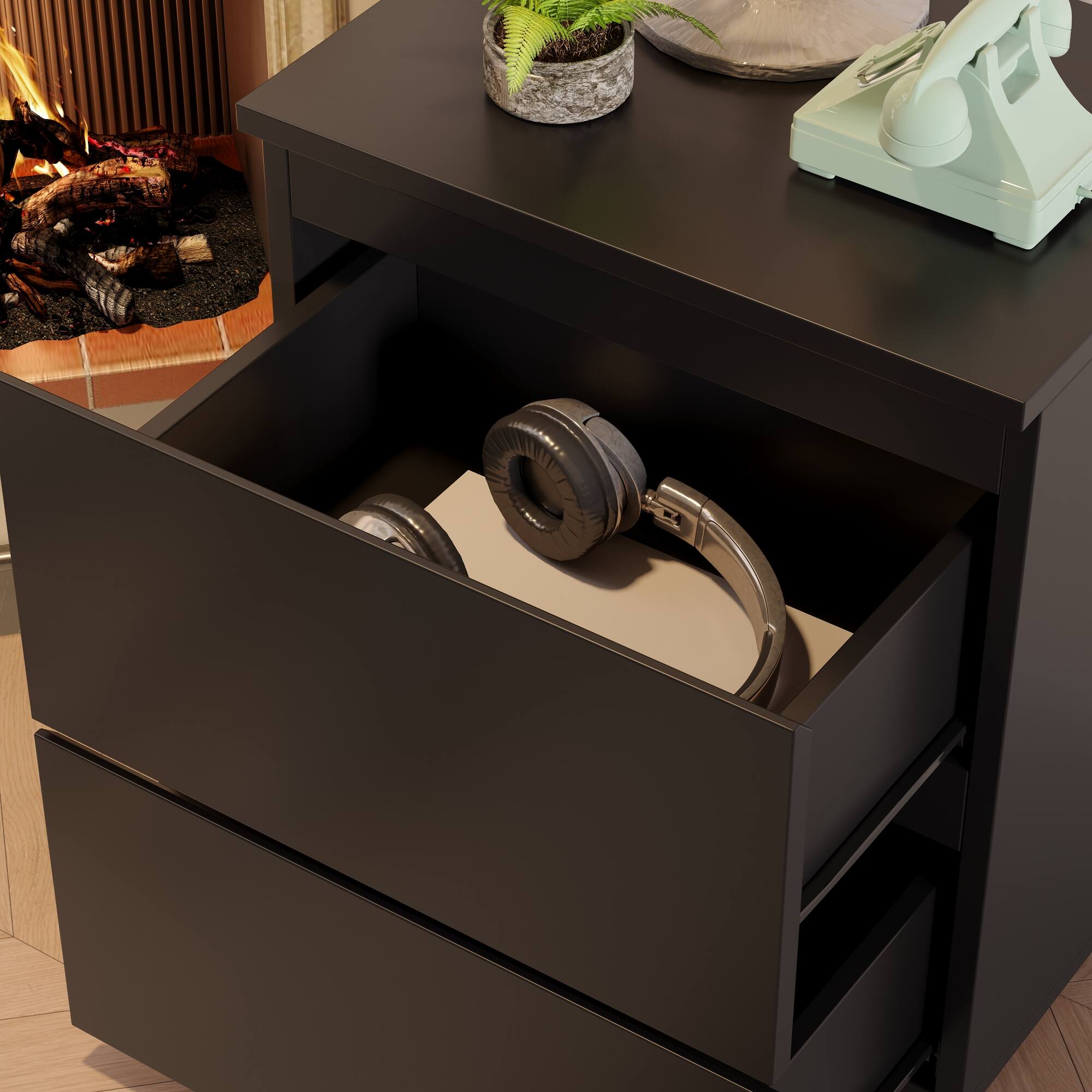 Alt View 7. FUFU&GAGA - FUFU&GAGA 2 - Drawer Nightstand: Minimalist Bedroom Storage Solution - Black.