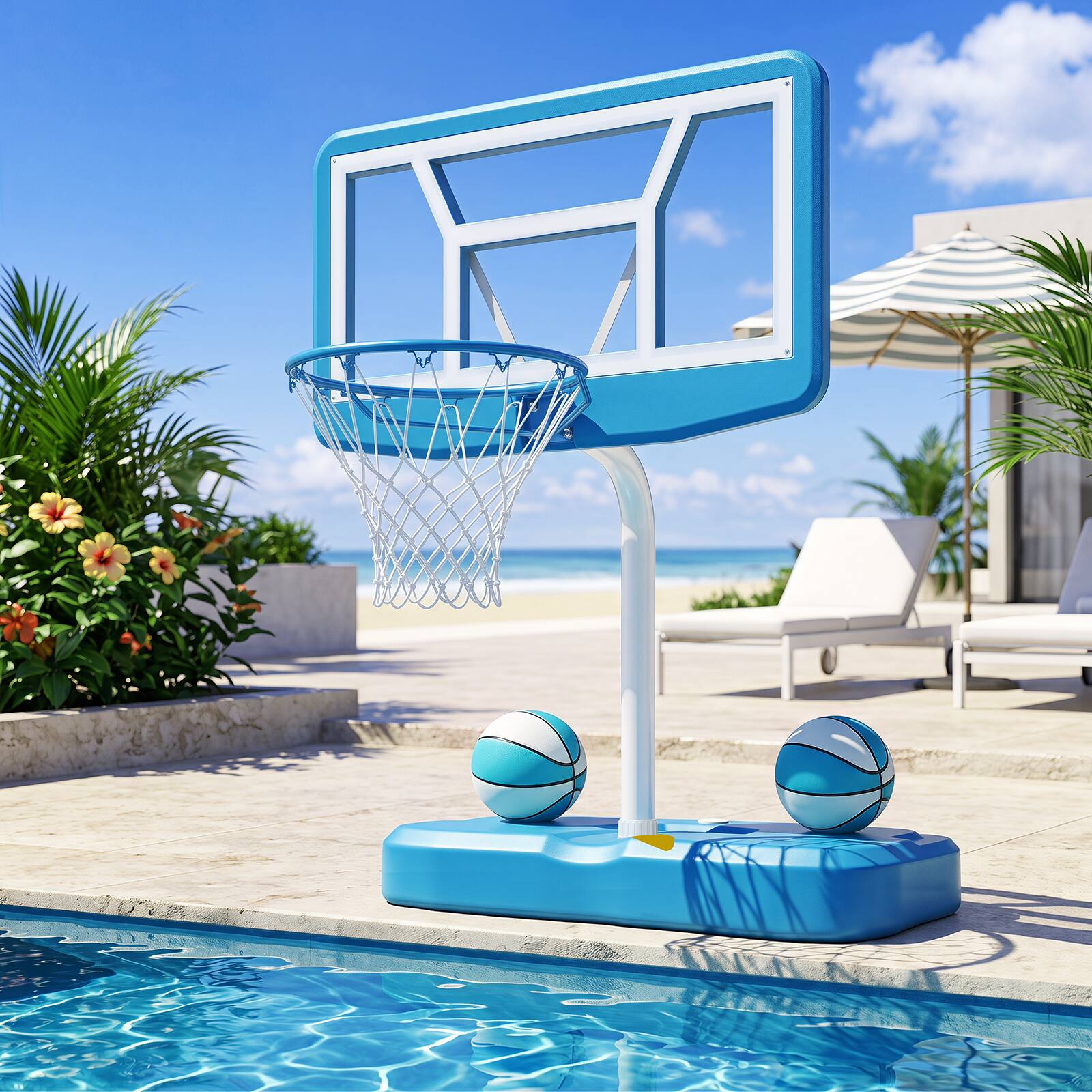 Alt View 1. Costway - Costway Outdoor Poolside Basketball Goal System with 42 Inches Shatterproof PC Backboard - Blue.