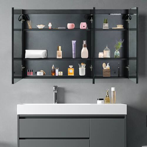Alt View 5. Winado - 48" x 28" Wall-mounted Bathroom Makeup Cabinet with 3 Color LED Lighted Mirror & Charging Station Anti-Fog Touch Sensor - Black.