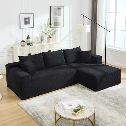 Front. Boyel Living - Black Stripe 3 Seat L-Shape Modular Sectional Sofa Couches with Memory Foam for Living Room (Right Facing Chaise) - Black.
